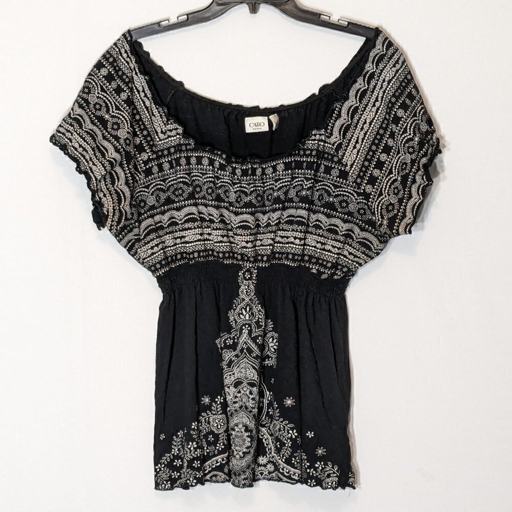 Women's CATO Woman; Black/White Short Sleeve Peasant Tunic Top; Size 26/28W